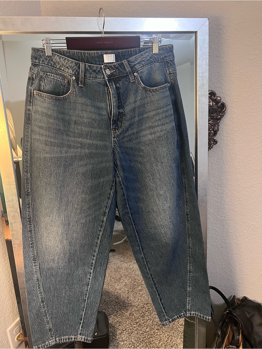Time and Tru Cropped Barrel-Leg Jeans in Washed Blue